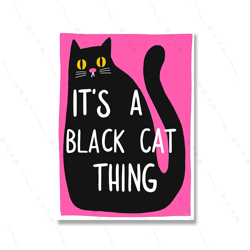 Retro Cat Poster - Funny Pink Canvas Wall Art for Kids & Home