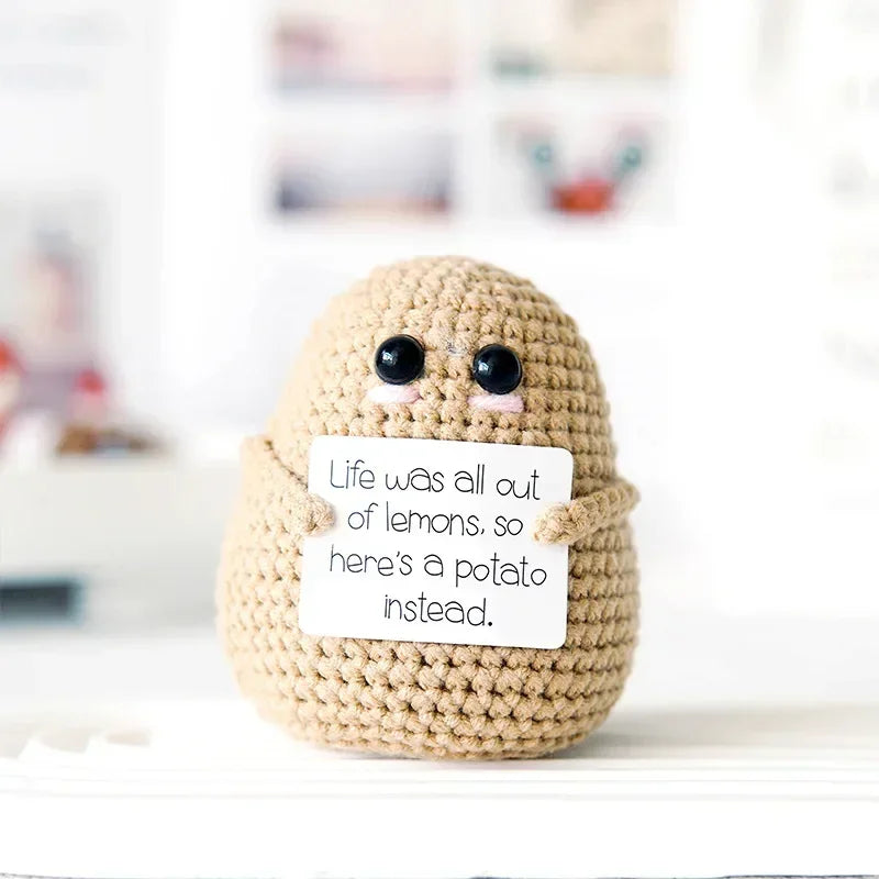 New Positive Energy Potato Hug Pocket Mini Handmade Plush Wool Knitting Doll with Card Funny Christams Gift Home Room Decoration