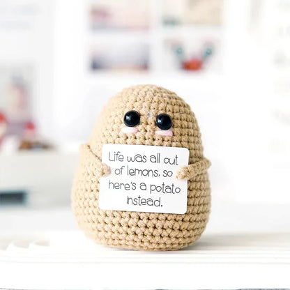 New Positive Energy Potato Hug Pocket Mini Handmade Plush Wool Knitting Doll with Card Funny Christams Gift Home Room Decoration