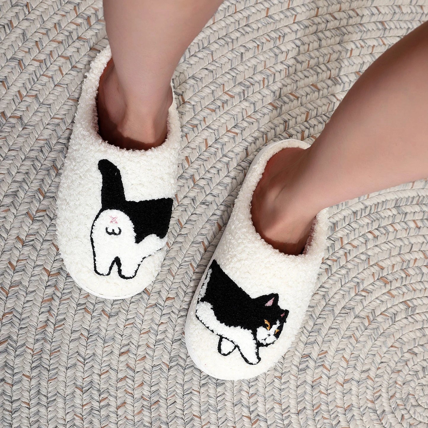 Fluffy Cow Cat Plush Winter Slippers