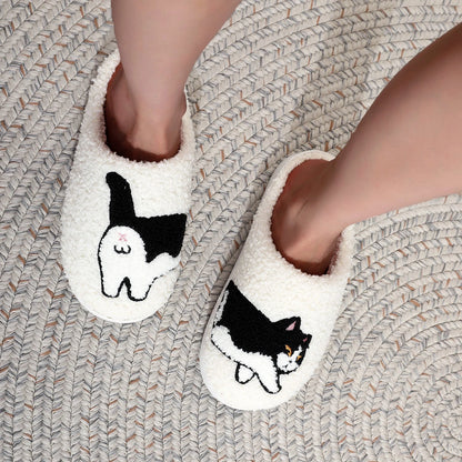 Fluffy Cow Cat Plush Winter Slippers