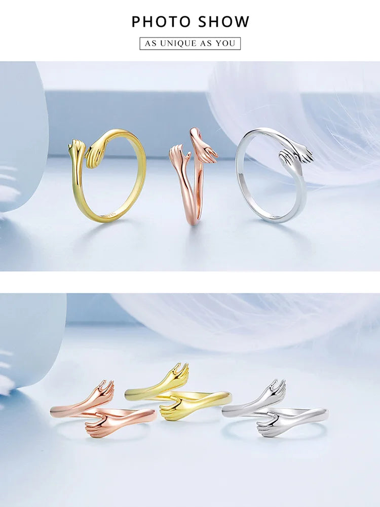 Hug Ring - 925 Sterling Silver Adjustable Open Love Band