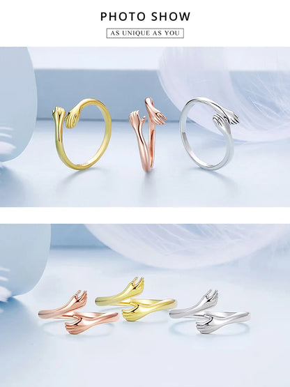 Hug Ring - 925 Sterling Silver Adjustable Open Love Band