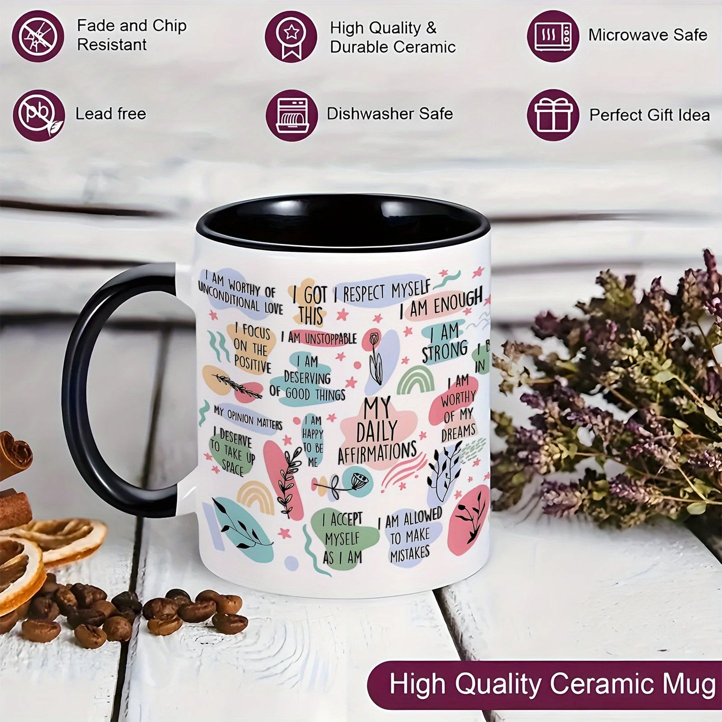 11oz Inspirational Quotes Ceramic Coffee Mug with Positive Sayings