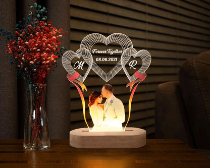 Personalized 3D Heart LED Lamp – Custom Photo Night Light Gift for Couples
