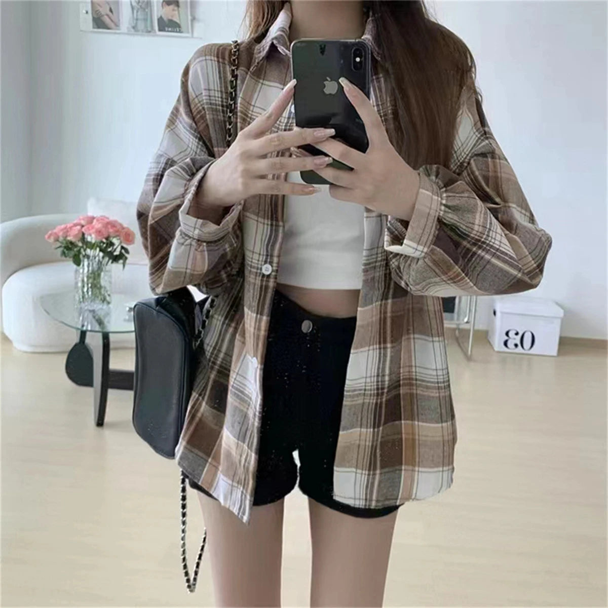 Korean Plaid Blouses for Women Fashion Long Sleeve Check Shirt Ladies Spring New Slim Fit Casual Loose Single-breasted Shirts