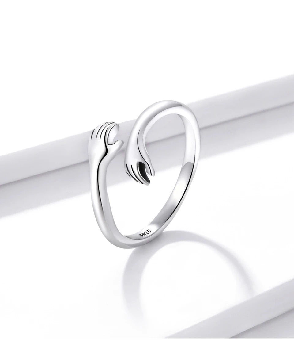 Hug Ring - 925 Sterling Silver Adjustable Open Love Band
