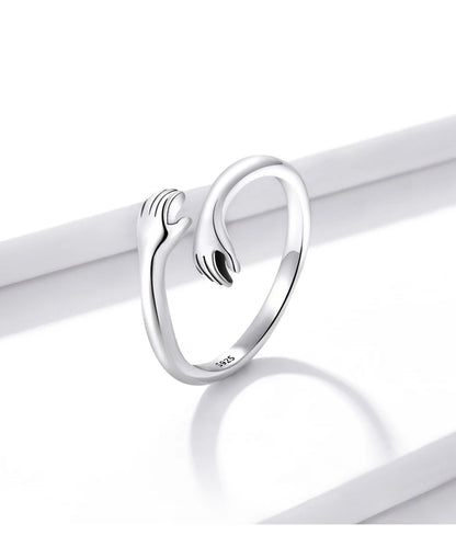 Hug Ring - 925 Sterling Silver Adjustable Open Love Band