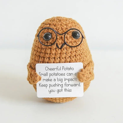 New Positive Energy Potato Hug Pocket Mini Handmade Plush Wool Knitting Doll with Card Funny Christams Gift Home Room Decoration