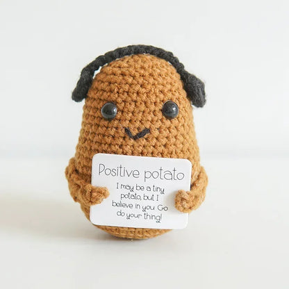 New Positive Energy Potato Hug Pocket Mini Handmade Plush Wool Knitting Doll with Card Funny Christams Gift Home Room Decoration