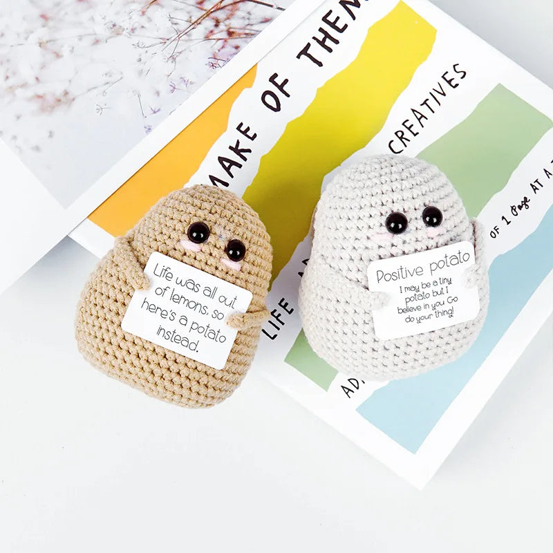 New Positive Energy Potato Hug Pocket Mini Handmade Plush Wool Knitting Doll with Card Funny Christams Gift Home Room Decoration