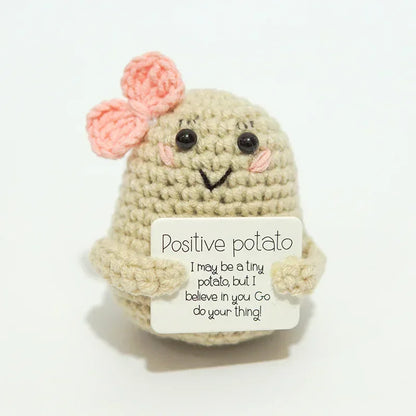 New Positive Energy Potato Hug Pocket Mini Handmade Plush Wool Knitting Doll with Card Funny Christams Gift Home Room Decoration