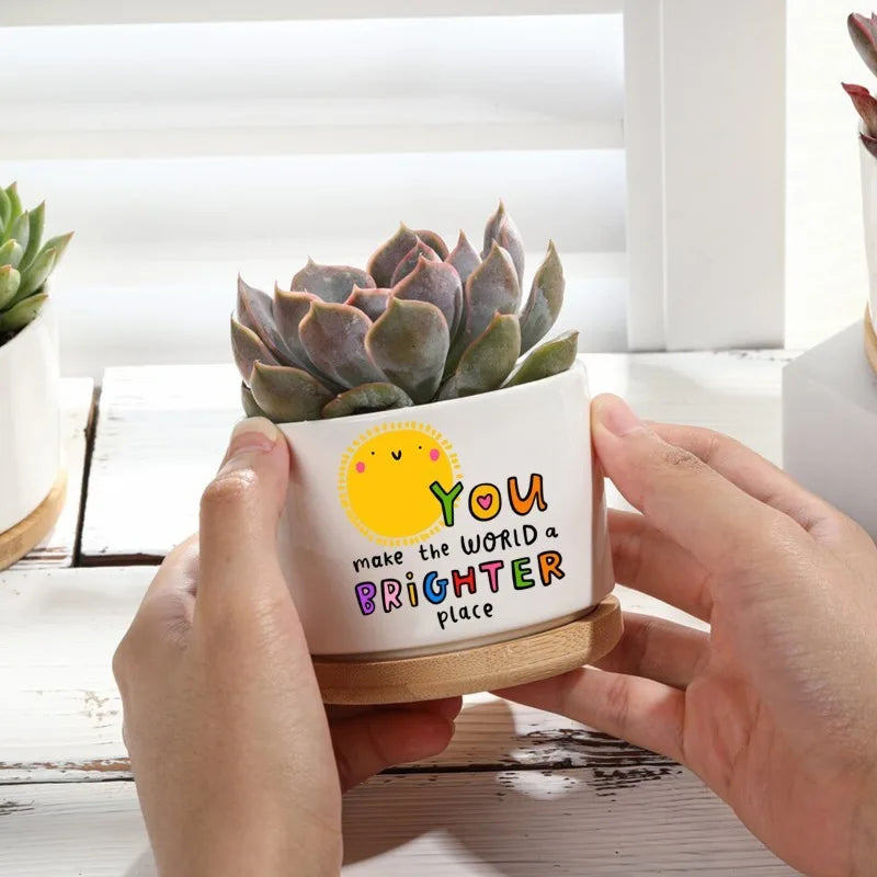 Inspirational Ceramic Flower Pot for Home Office Desk Decor