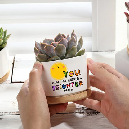 Inspirational Ceramic Flower Pot for Home Office Desk Decor