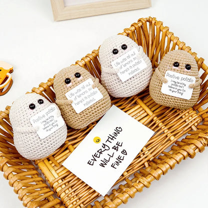 New Positive Energy Potato Hug Pocket Mini Handmade Plush Wool Knitting Doll with Card Funny Christams Gift Home Room Decoration