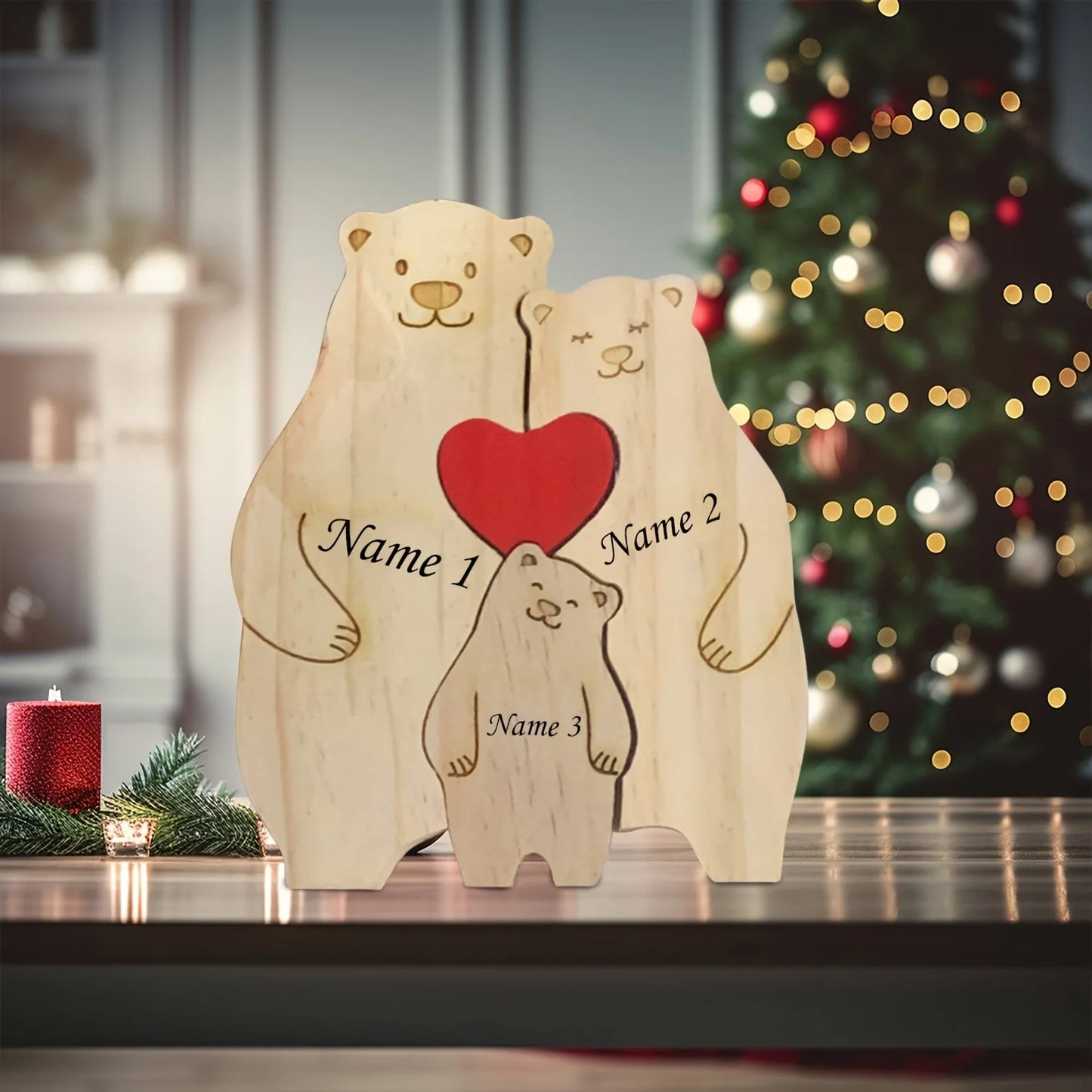 Personalized Wooden Family Bear Puzzle – Custom Rustic Décor Gift