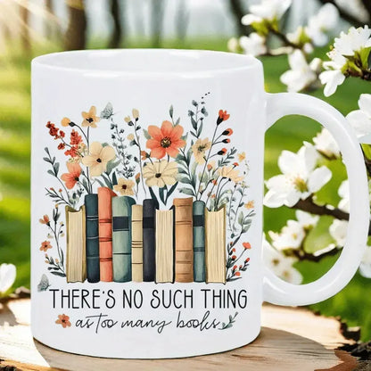Floral Bookshelf Ceramic Coffee Mug for Book Lovers 320ml Gift