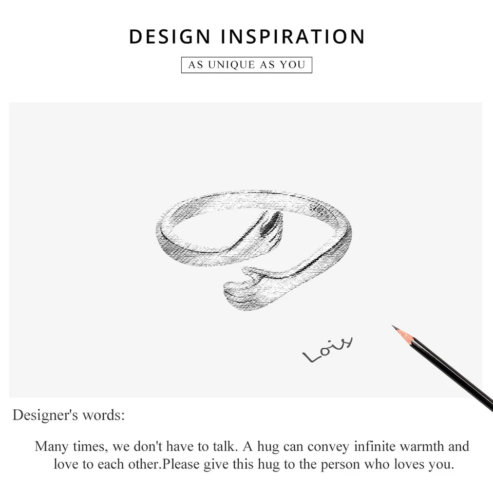 Hug Ring - 925 Sterling Silver Adjustable Open Love Band