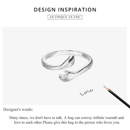 Hug Ring - 925 Sterling Silver Adjustable Open Love Band