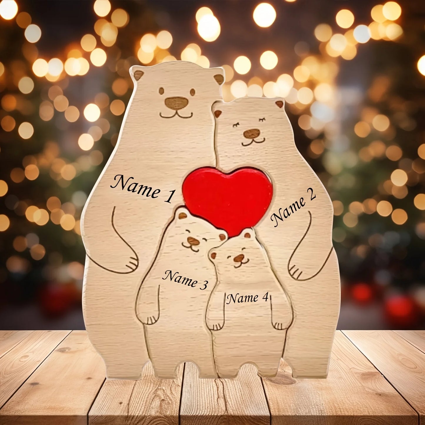 Personalized Wooden Family Bear Puzzle – Custom Rustic Décor Gift