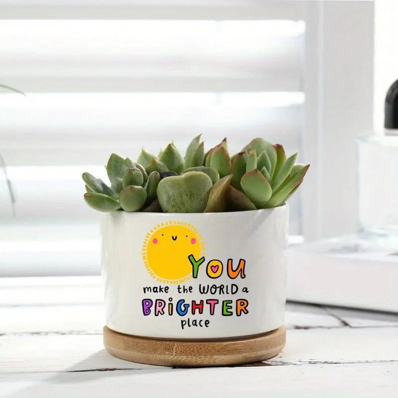 Inspirational Ceramic Flower Pot for Home Office Desk Decor