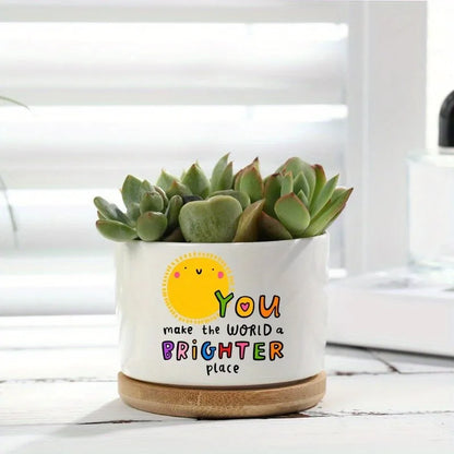 Inspirational Ceramic Flower Pot for Home Office Desk Decor