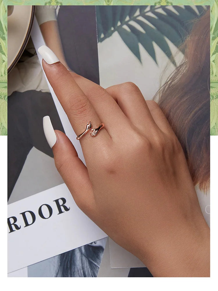 Hug Ring - 925 Sterling Silver Adjustable Open Love Band