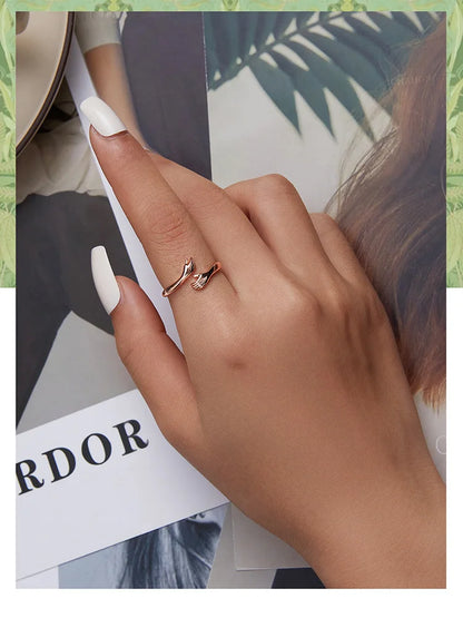 Hug Ring - 925 Sterling Silver Adjustable Open Love Band