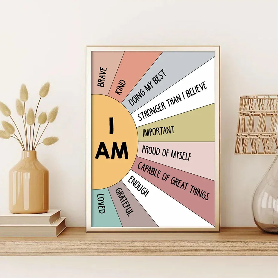 Sun Affirmation Poster - Boho Canvas Wall Art for Kids & Home