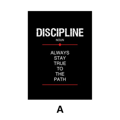 Discipline & Focus Poster - Inspirational Black Canvas Wall Art