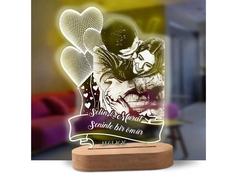 Personalized 3D Heart LED Lamp – Custom Photo Night Light Gift for Couples