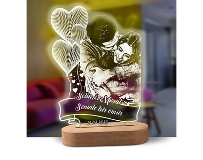 Personalized 3D Heart LED Lamp – Custom Photo Night Light Gift for Couples