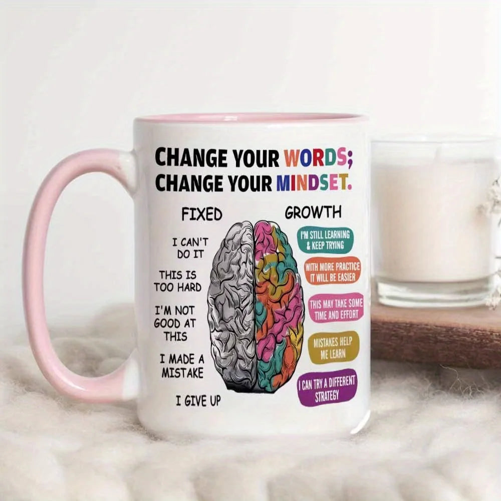 11oz Growth Mindset Ceramic Coffee Mug Funny Brain Design Gift