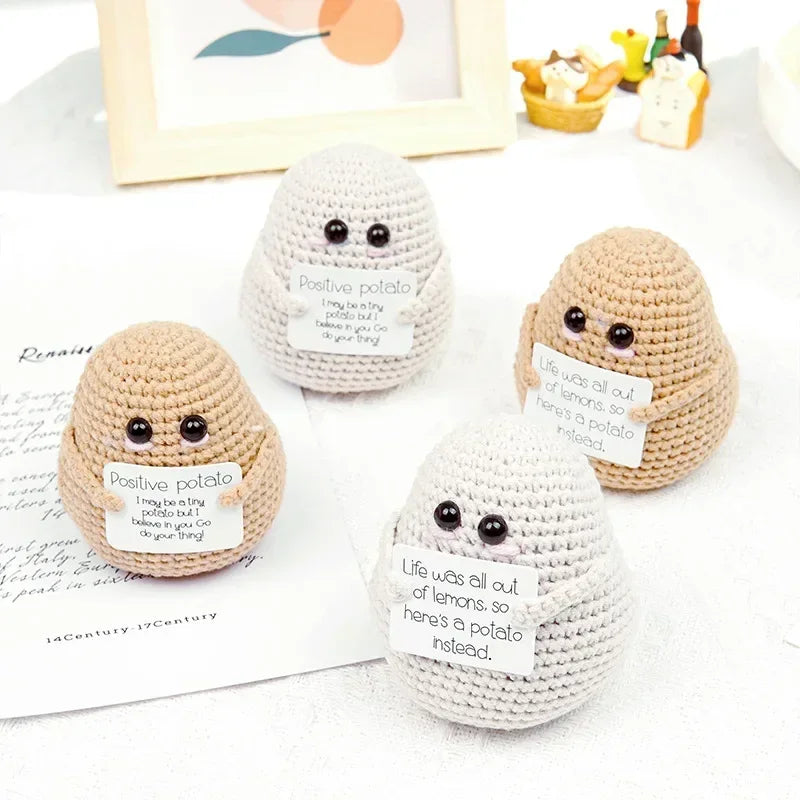 New Positive Energy Potato Hug Pocket Mini Handmade Plush Wool Knitting Doll with Card Funny Christams Gift Home Room Decoration