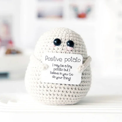 New Positive Energy Potato Hug Pocket Mini Handmade Plush Wool Knitting Doll with Card Funny Christams Gift Home Room Decoration
