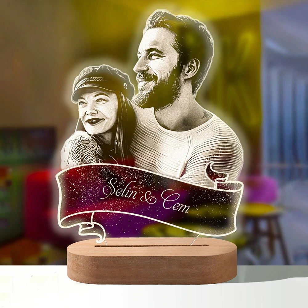 Personalized 3D Heart LED Lamp – Custom Photo Night Light Gift for Couples