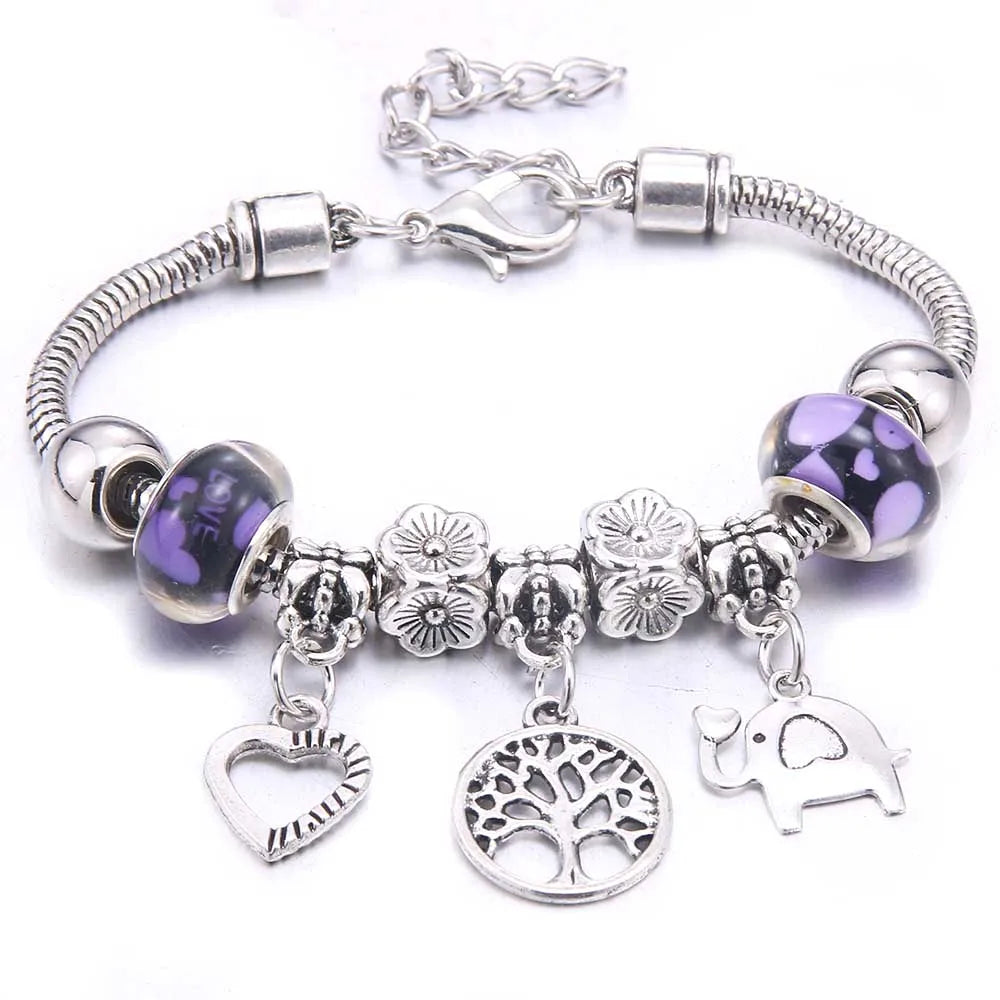 White Butterfly Crown Charm Bracelet – Friendship Gift for Women