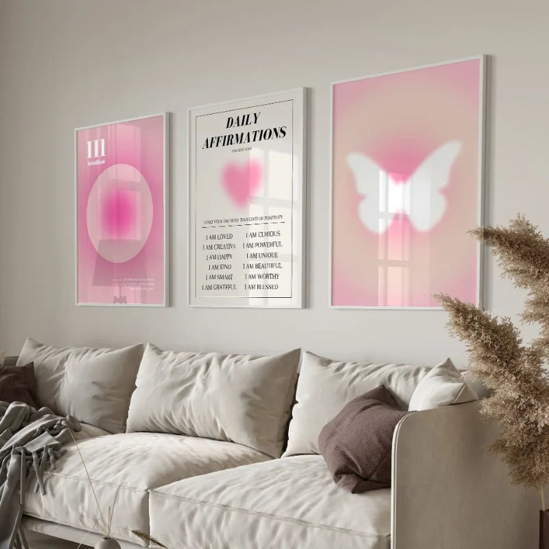 Pink Aura Butterfly Poster - Inspirational Canvas Wall Art for Bedroom