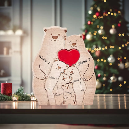 Personalized Wooden Family Bear Puzzle – Custom Rustic Décor Gift