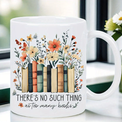 Floral Bookshelf Ceramic Coffee Mug for Book Lovers 320ml Gift