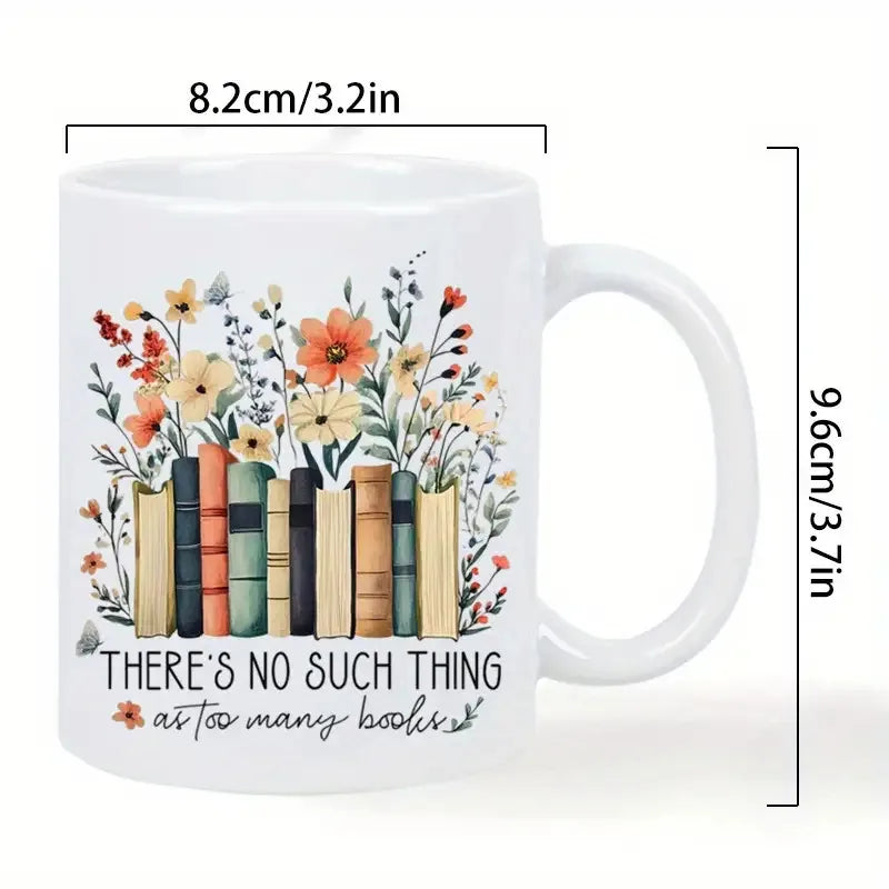 Floral Bookshelf Ceramic Coffee Mug for Book Lovers 320ml Gift