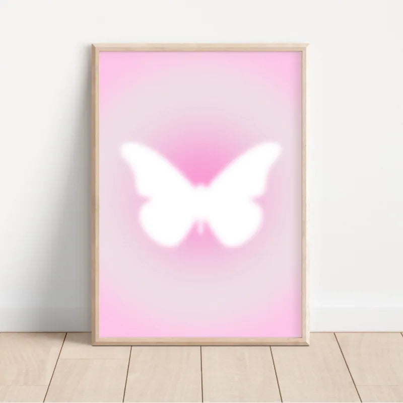 Pink Aura Butterfly Poster - Inspirational Canvas Wall Art for Bedroom