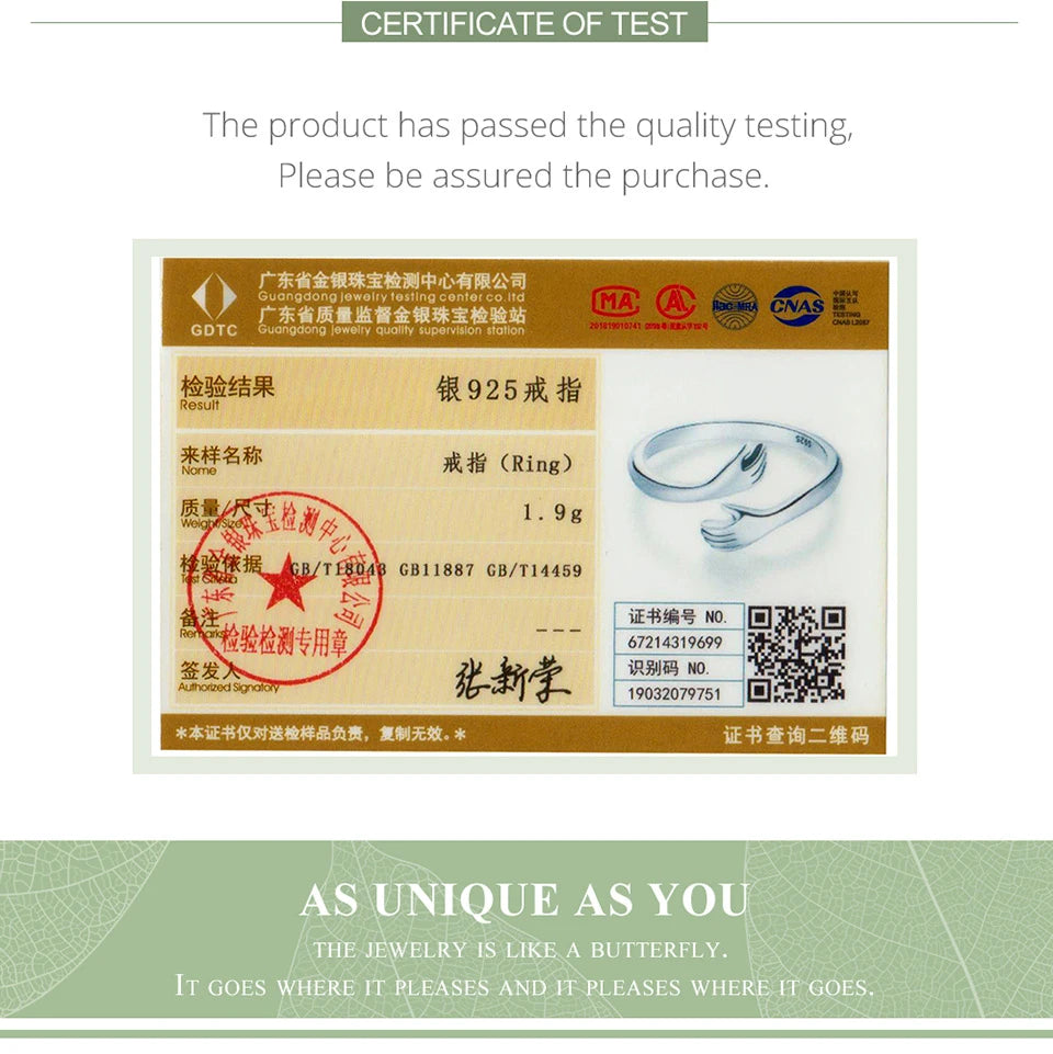 Hug Ring - 925 Sterling Silver Adjustable Open Love Band