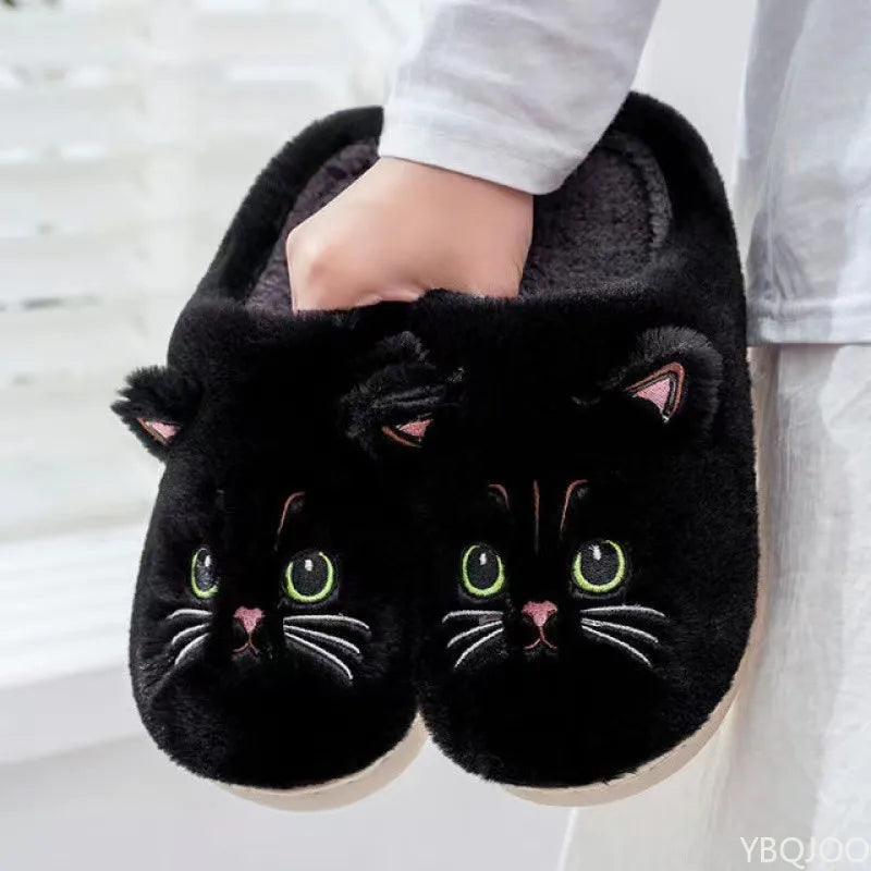 Fluffy Cartoon Kitten Slippers