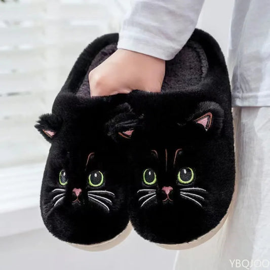 Fluffy Cartoon Kitten Slippers