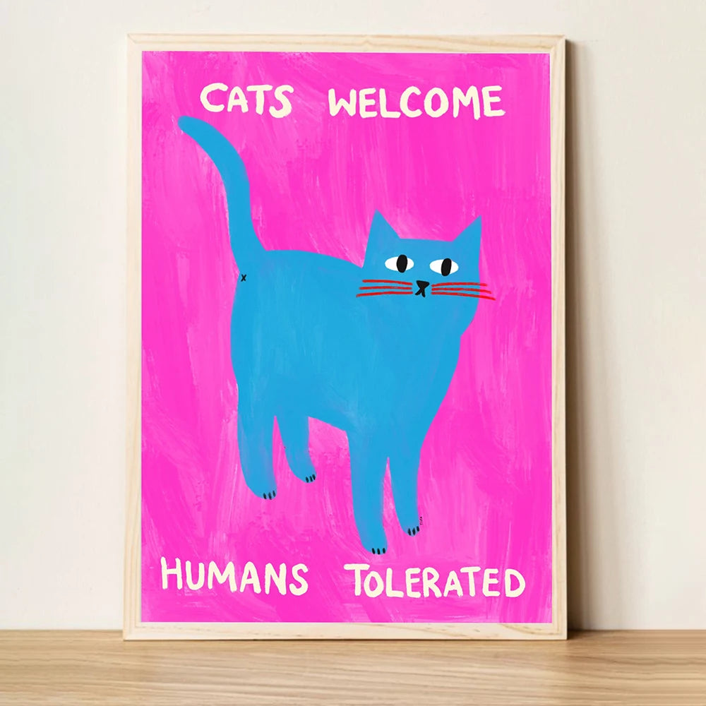 Retro Cat Poster - Funny Pink Canvas Wall Art for Kids & Home