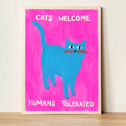 Retro Cat Poster - Funny Pink Canvas Wall Art for Kids & Home