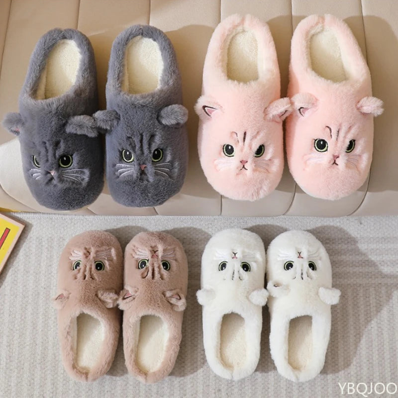 Fluffy Cartoon Kitten Slippers