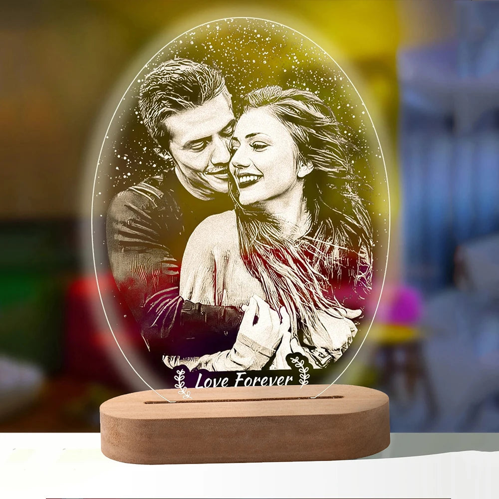 Personalized 3D Heart LED Lamp – Custom Photo Night Light Gift for Couples