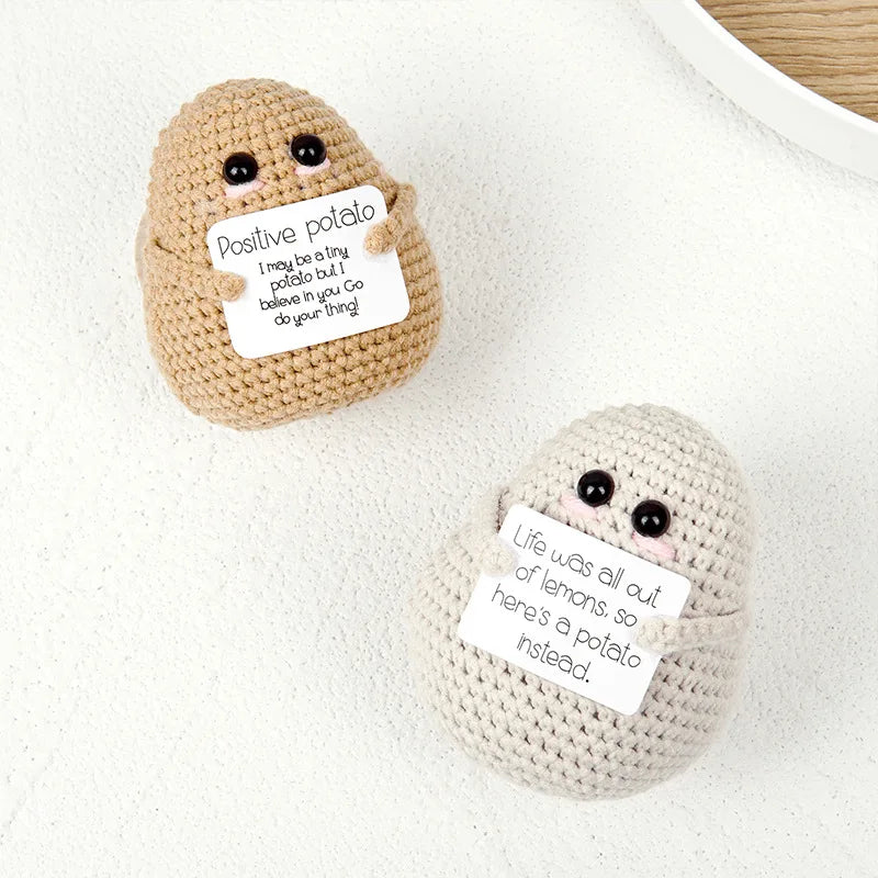 New Positive Energy Potato Hug Pocket Mini Handmade Plush Wool Knitting Doll with Card Funny Christams Gift Home Room Decoration